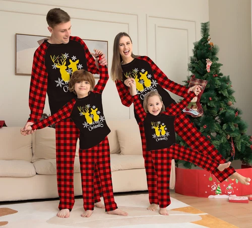 Karierter Weihnachtspyjama Familie passende Outfits Nachtwäsche Xmas Pyjama Kleidung - Bild 2 von 9