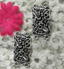 Free Ship 19 pcs Antique silver flower connectors 36x19mm H-3913