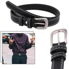 20mm Men's Slim Casual Black Belts Metal Adjustable Buckle PU Leather for Jeans