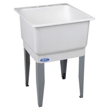 25" 20-Gallon White Freestanding Portable Laundry Wash Utility Tub Sink w/ Drain