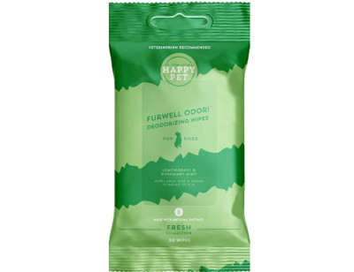 Happy Pet Furwell Odor! Deodorizing Wipes for Dogs | Lemongrass & Rosemary Mint