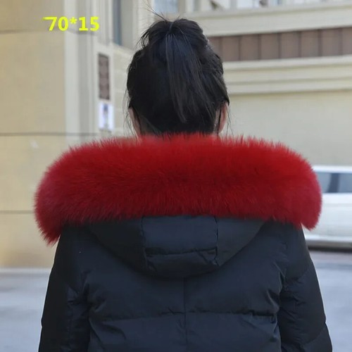 Women Men 100% Natural Fox Fur Collar Scarf 90*15cm Real Fur Trims Detachable - Picture 47 of 48