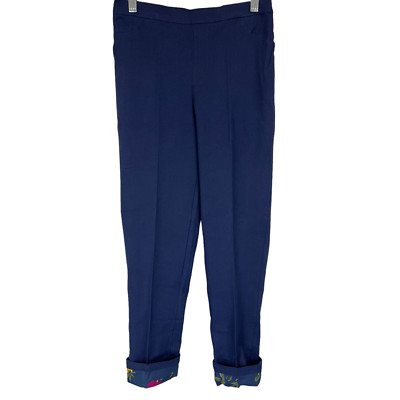 Isaac Mizrahi Regular 24/7 Stretch Pants with Printed Cuff Dark Navy Blue Size 6