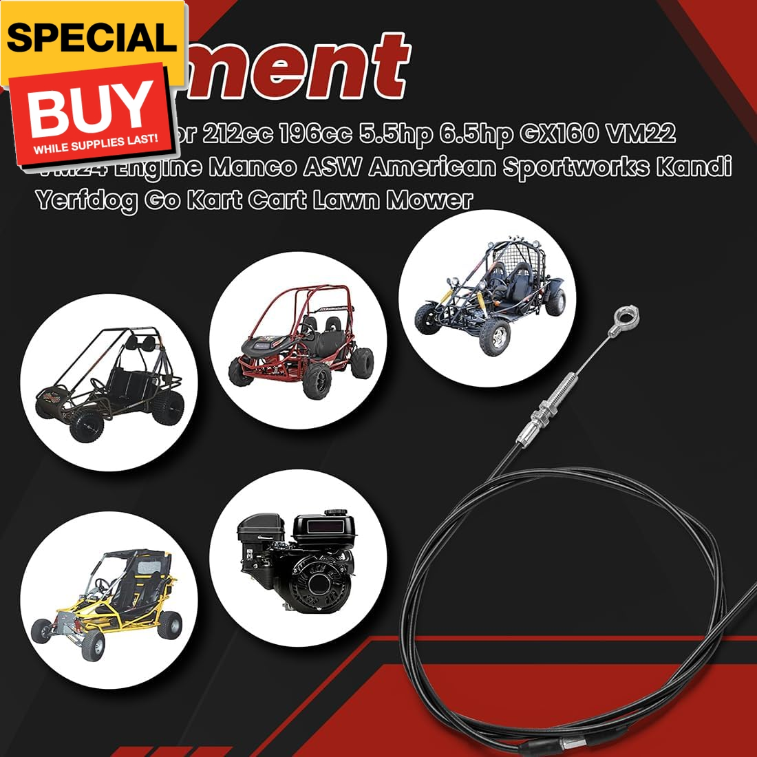 75 inch Go Kart Throttle Cable Kit for Predator 212cc 196cc VM22