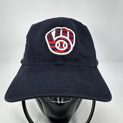 Milwaukee Brewers USA Flag New Era One Size Navy Blue Hat Adjustable Cap