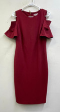 CALVIN KLEIN Womens Red Cold Shoulder Knee Length Pencil Dress  read below