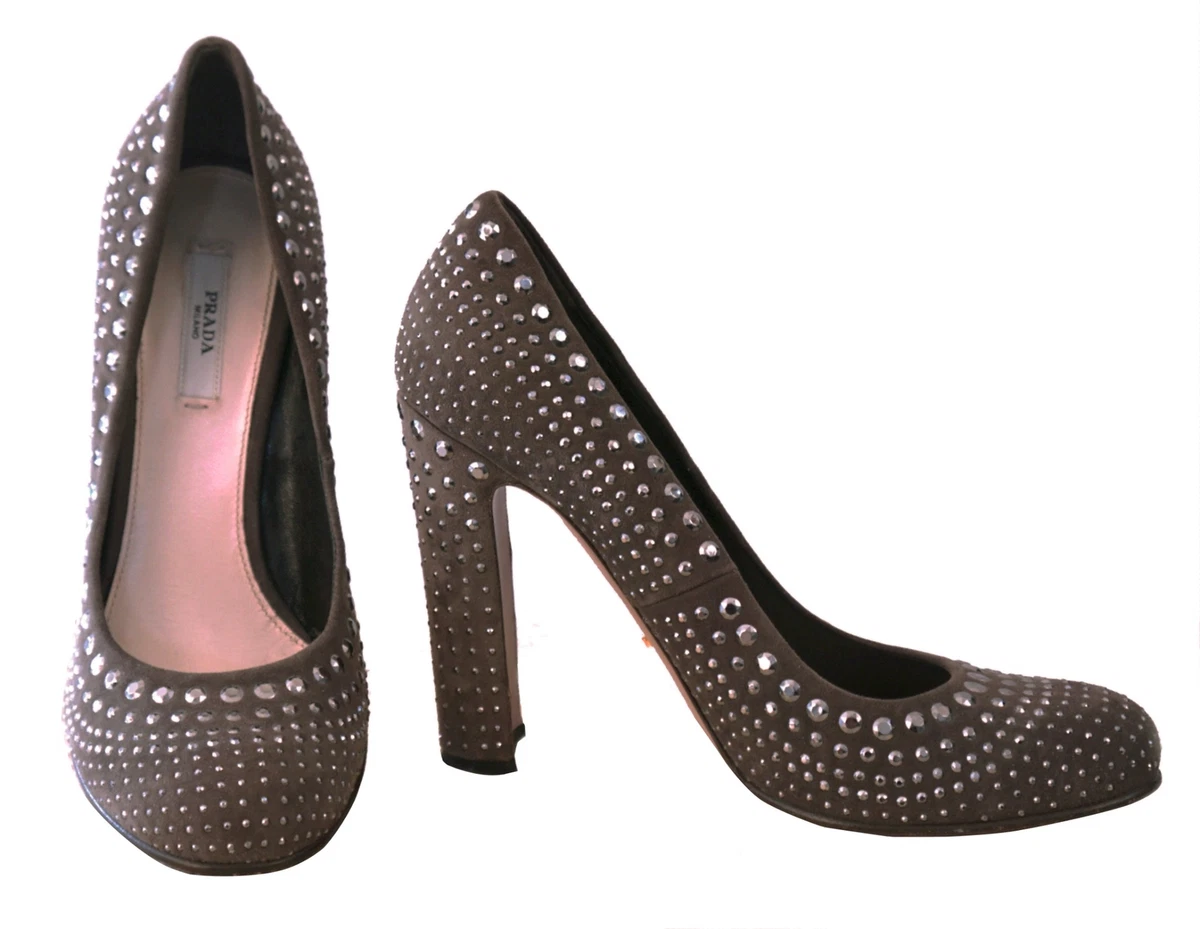 Prada suede block heel pumps cheap
