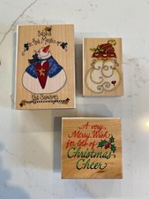 41S Stampendous Rubber Stamped Christmas Santa Snowman Rubber Stamps Lot of 3