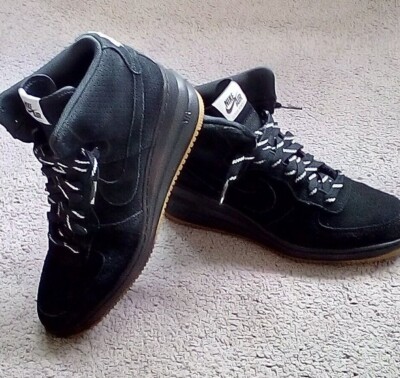 NIKE Lunar Force 1 Sky Hi Black Suede Sz 42 654848-006