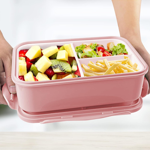 Porta Pranzo Con 3 Scomparti E Cucchiaio Forchetta 1400Ml, Lunch Box Perdite Sen - Foto 3 di 12