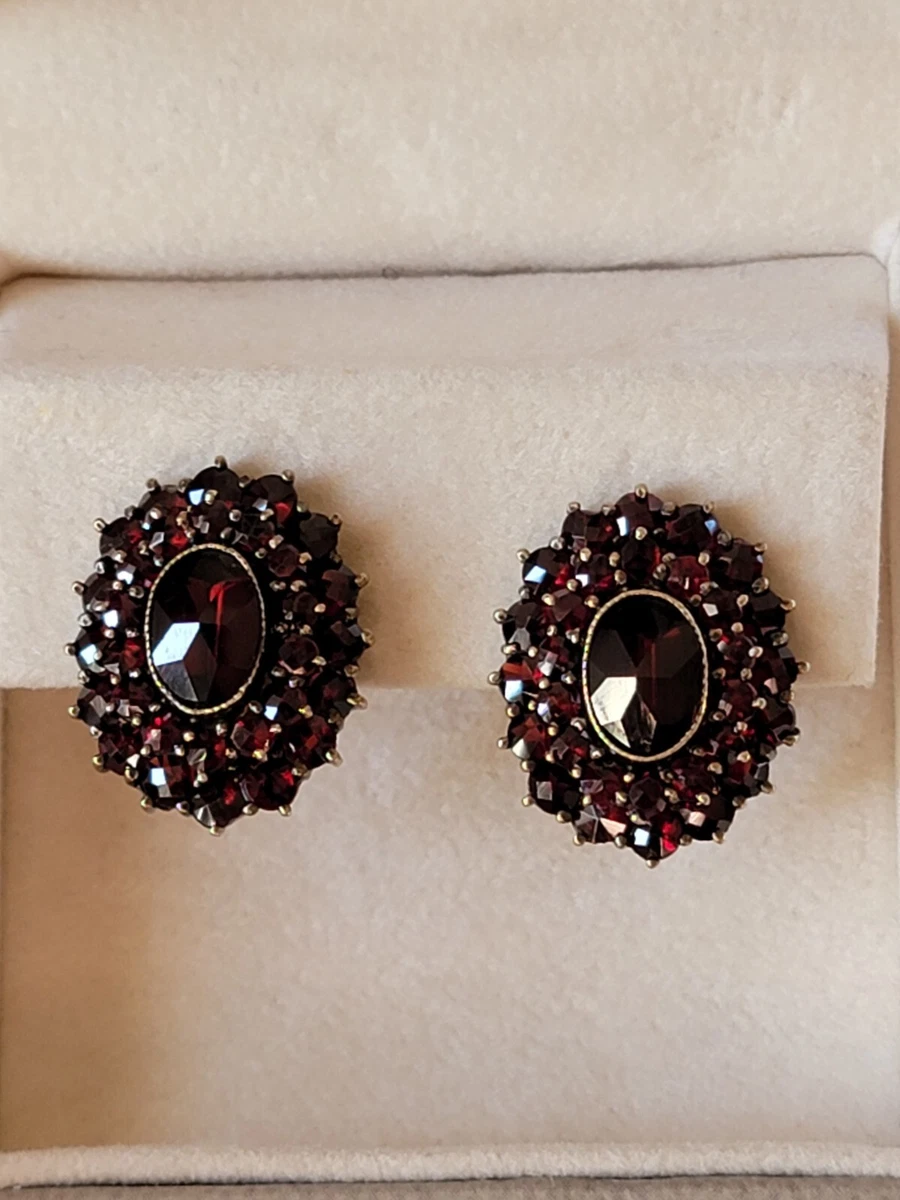 Antique Bohemian Garnet Cluster Clip On Earrings Silver eBay