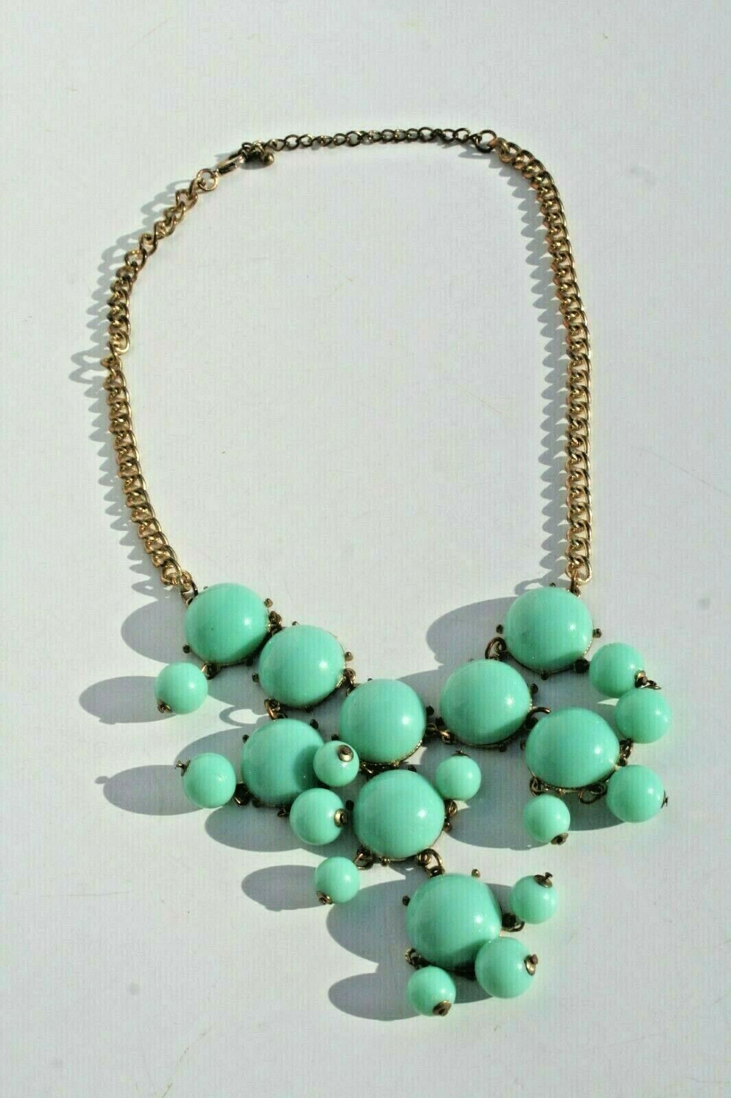 Vtg Necklace Faux Turquoise Cabochon Chandelier Statement Chunky 19"