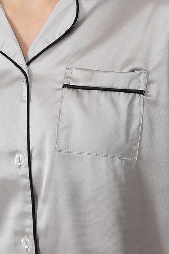 Girl's Silver Satin Long Two Piece Pyjama Set - Picture 5 of 8