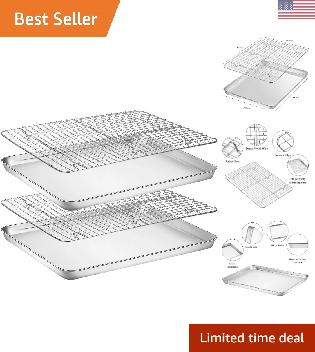 Stainless Steel Baking Sheet Set with Cooling Racks - Non-Toxic & Easy to Clean
Opens in a new windo