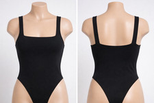 Good American Women 8 Black Square Neck Sleeveless Bodysuit GB0375 Stretch Knit
