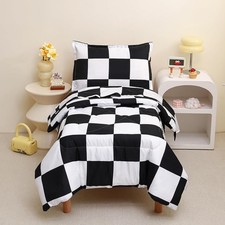 Caressma Plaid Toddler Bedding Set, 4-Piece Black/White Comforter