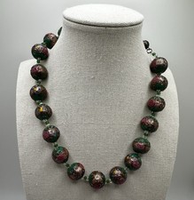 Vintage Murano Wedding Cake Beads Necklace Green And Pink 8”