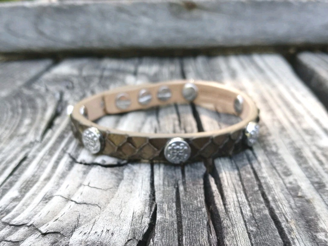 Rustic Cuff Bracelet Olive Green Python Leather W… - image 8