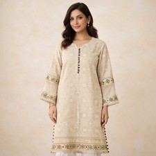 Women's Gold Formal Embroidered Organza Kurti Pakistani Burgundy Green Dress