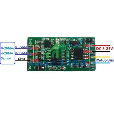 4-20MA to RS485 2 Channel DC12V 0-25MA Analog 12Bit ADC Board Modbus RTU PLC NEW