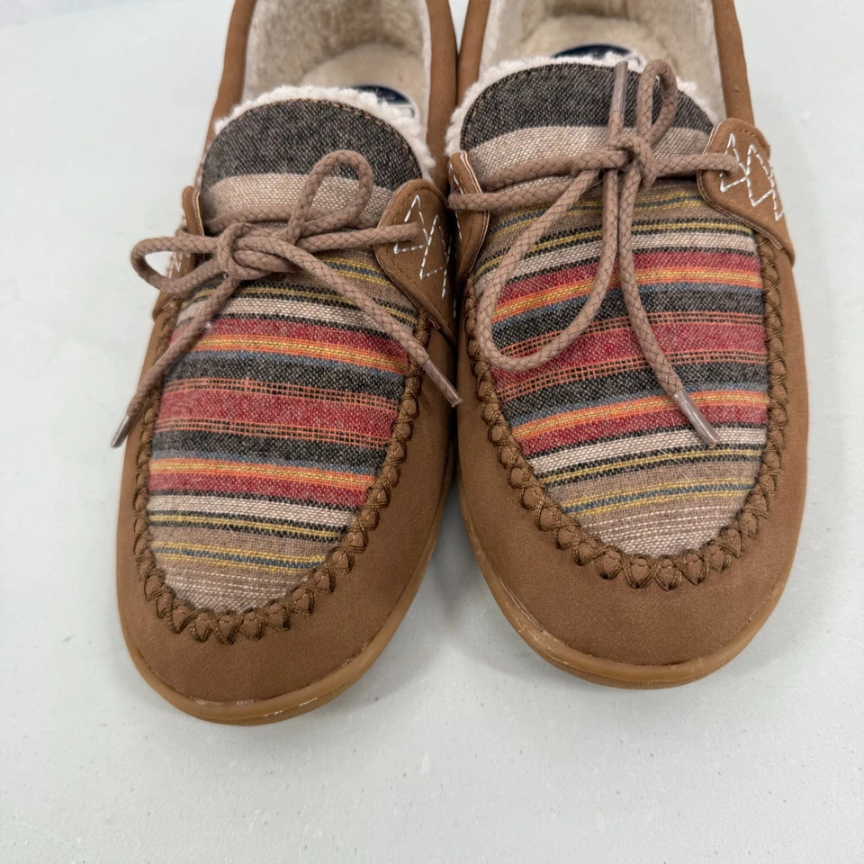 Pendleton Mujer 9 Mocasín Zapatillas Gamuza Forradas de Vellón Multicolor Rayas Marrón Foto 3 de 4