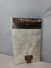 NWT Poinsette Baroque Tablecloth 70" X 104" Oblong Bone White Bed Bath & Beyond