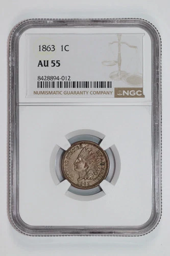 1863 INDIAN HEAD CENT NGC AU55