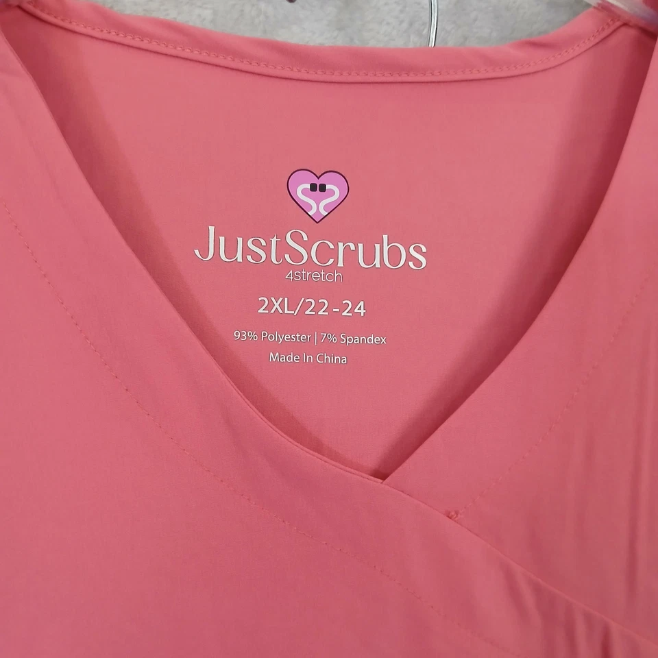 全新带标签 Just Scrubs 女式 2XL 套装西瓜粉色 4 弹力现代版型 (32 英寸内缝) — 第 2/4 张图片