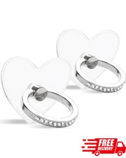 2 Pack Transparent Heart Phone Ring Holder Stand – 360° Rotating Finger Grip