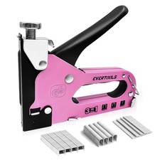 3 in 1 Staple Gun, Women Pink Manual Stapler with 600 Staples, for Wood, Cabl...