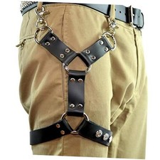 Black Leather Thigh Leg Garters Belt Punk Harness Body Chain Cage for Women or