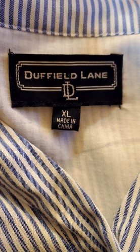 Duffield Lane Maxi Dress XL Blue&White Ticking Tiered Layers Lined Gold Buttons - Picture 9 of 10