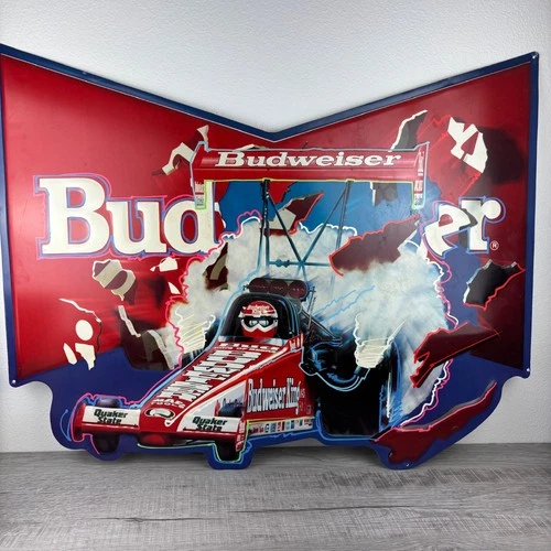 VTG 90s Budweiser King Drag Race Car Metal Tin Sign 34"x26" Beer Bar Pub