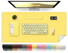 39.4x17" Yellow PU Leather Desk Pad Protector Large Mouse Pad Non-Slip