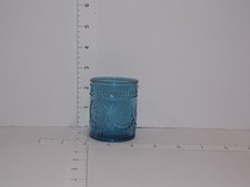 Blue Pressed Glass Votive Holder Tumbler Patterned Vintage Style NEW