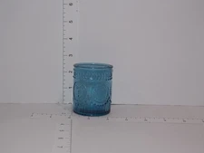 Blue Pressed Glass Votive Holder Tumbler Patterned Vintage Style NEW