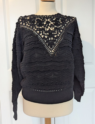 ISABEL MARANT SCHWARZER BAUMWOLLPULLOVER FLEDERMAUS GRÖSSE 10 / MEDIUM TOP ZUSTAND
