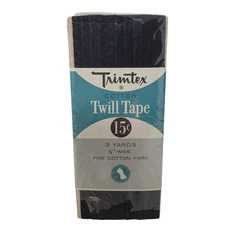 Trimtex Cotton Twill Tape 3 Yards 1/2" Wide Fine Cotton Black VTG #D-23