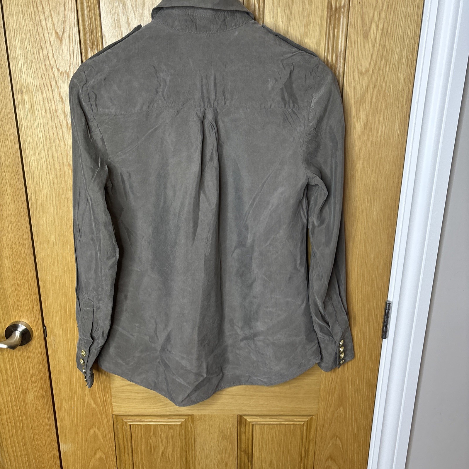 Holland Cooper Cupro Shirt Military Button Shirt khaki Blouse Size 10 Taupe Blog