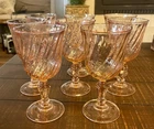 Arcoroc France Rosaline Pink Swirl Depression Glass Goblets Water Wine set of 8