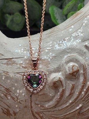 Anhänger 2,14 ct Herzform lila grün mystischer Topas simuliert rosévergoldet