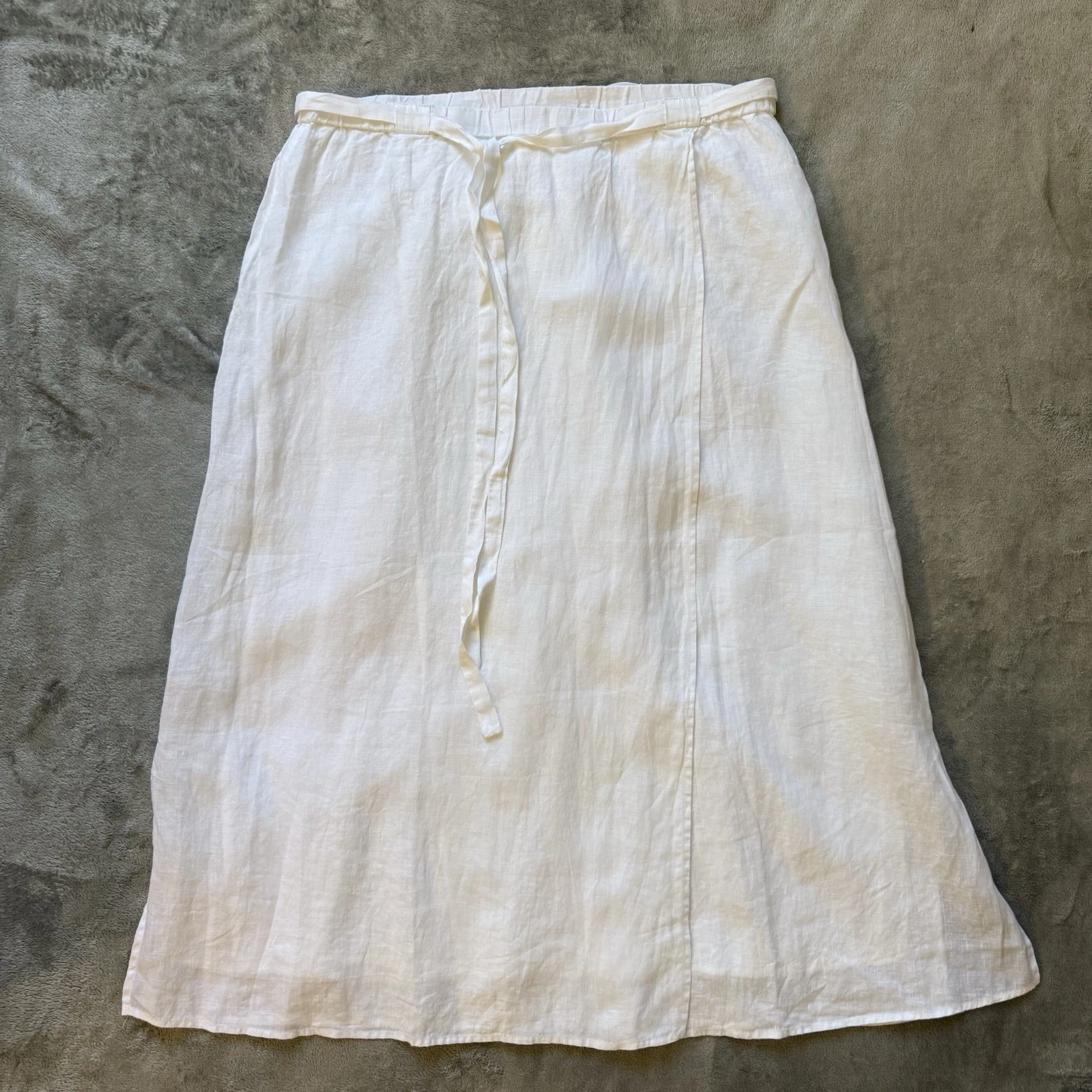 Eileen Fisher White 100% Linen Wrap Skirt Midi Adjustable Waist Women’s M NWT