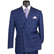 BIG  TALL Men's Blue Windowpane Double Breasted 6-Button Modern Suit NWT