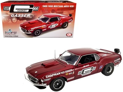 1969 Ford Mustang BOSS 429 Gasser Dark Red Metallic 1/18 Diecast Model Car