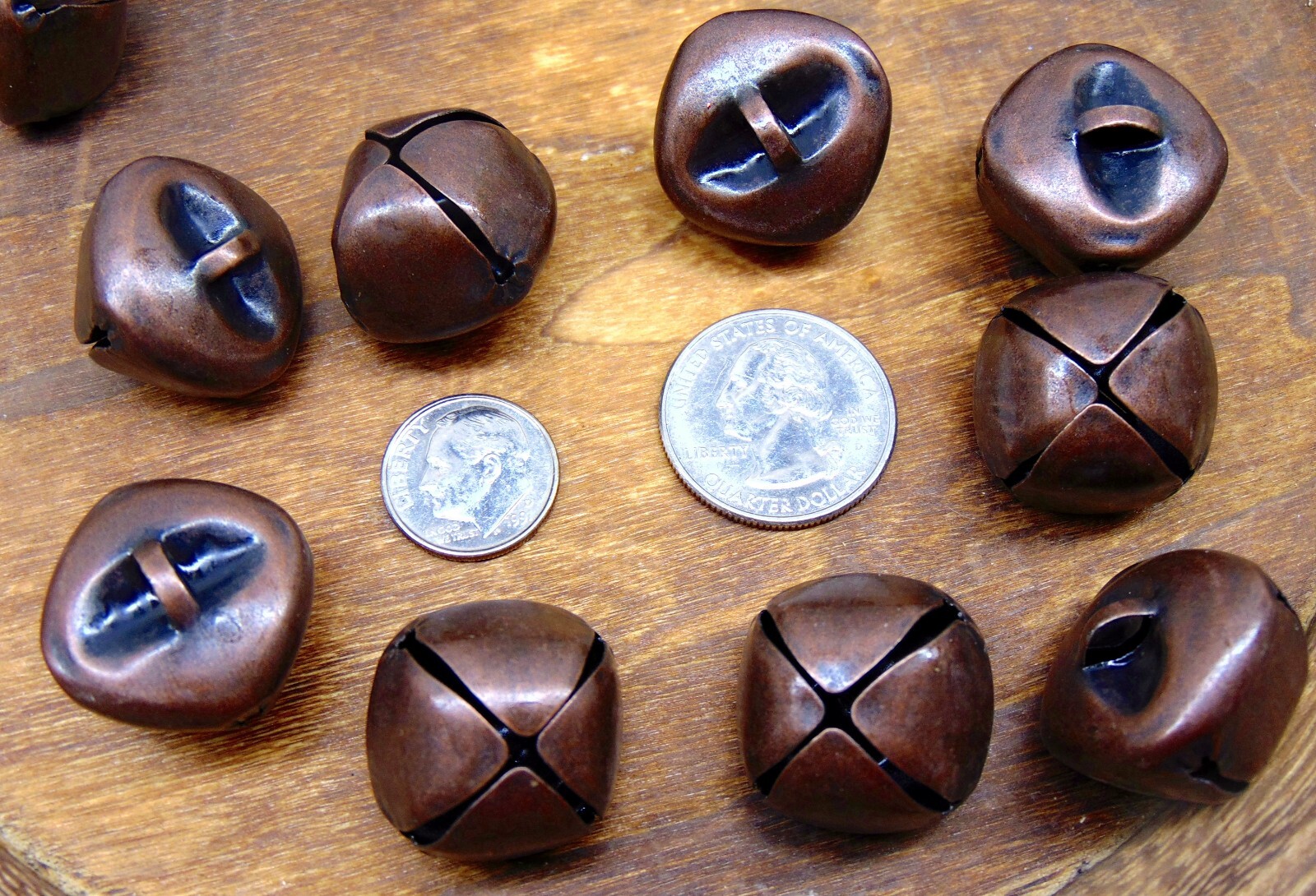 12 Antique COPPER JINGLE BELLS 25mm x 20mm / 1" x 3/4" Metal Craft