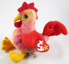 Ty Original Beanie Baby Doodle the Rooster Plush + Heart Tag, 1996