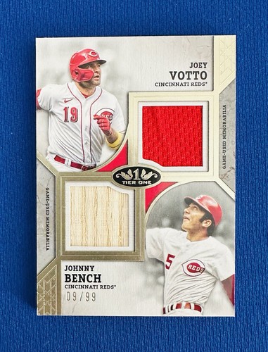 2024 Topps Tier One DPR-VB Dual Player Relic Card Joey Votto / Johny Bench /49 - Picture 2 of 3