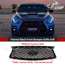 For Infiniti Q50 Q50S Sport 18-24 Gloss Black Front Bumper Grille W/Sensor Holes