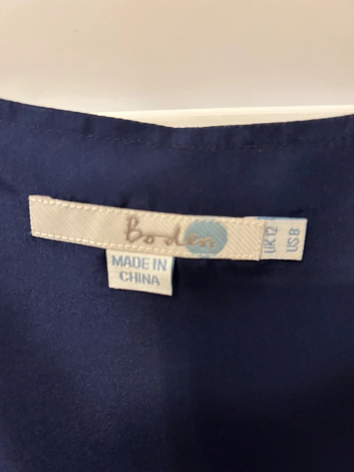 Boden Mujer Azul Marino Doble Capa 100% Seda Top Sin Mangas con Volantes Reino Unido 12 Foto 4 de 4