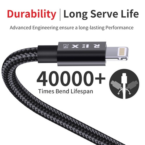 Fast iPhone Charger Cable Heavy Duty Braided USB Charging Lead Data 1M 2M 3M - Picture 3 of 11